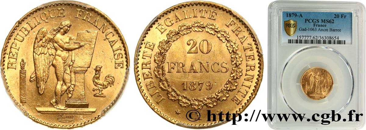 20 francs or Génie, Troisième République 1879 Paris F.533/8 EBC62 PCGS