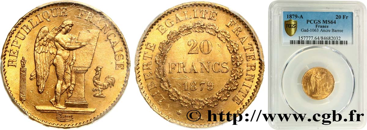 20 francs or Génie, Troisième République 1879 Paris F.533/8 SC64 PCGS