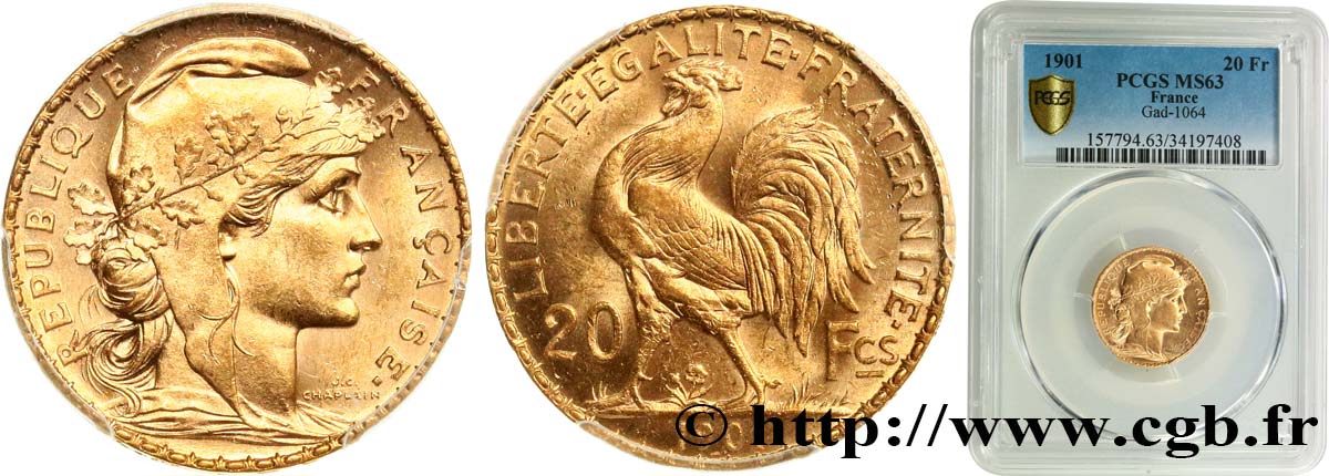 20 francs or Coq, Dieu protège la France 1901 Paris F.534/6 SPL63 PCGS