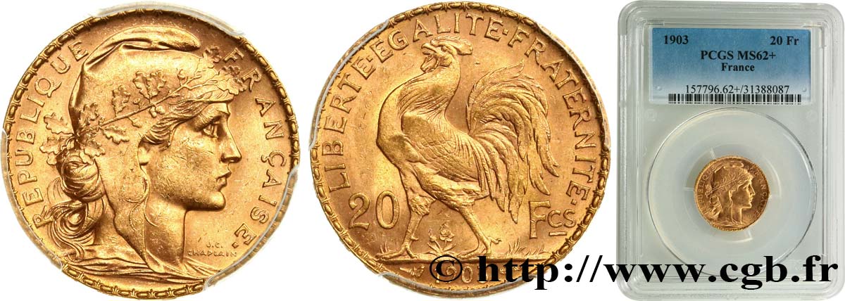 20 francs or Coq, Dieu protège la France 1903 Paris F.534/8 MS62 PCGS