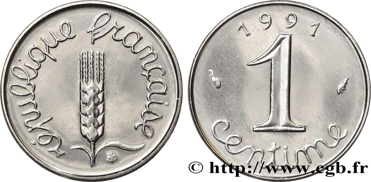 1 centime Épi, BU (Brillant Universel), frappe médaille 1991 Pessac F.106/49 MS 