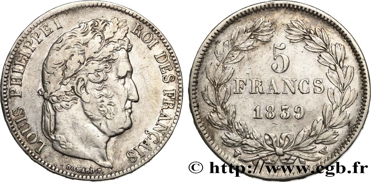 5 francs IIe type Domard 1839 Lille F.324/82 BC+ 