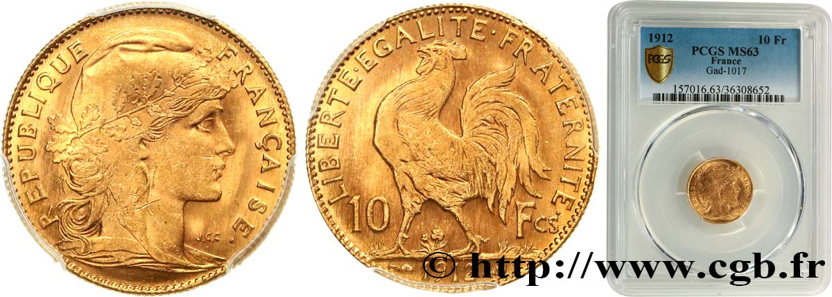 10 francs or Coq 1912 Paris F.509/13 fST63 PCGS