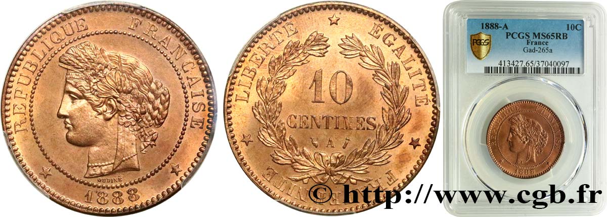 10 centimes Cérès, 1888/7 1888 Paris F.135/32 ST65 PCGS