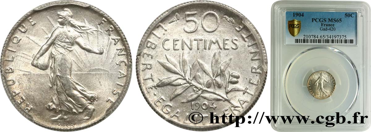 50 centimes Semeuse 1904 Paris F.190/11 FDC65 PCGS