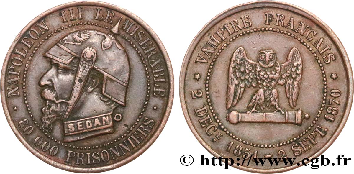 Monnaie satirique Br 27, module de Cinq centimes 1870  Coll.42  SS 