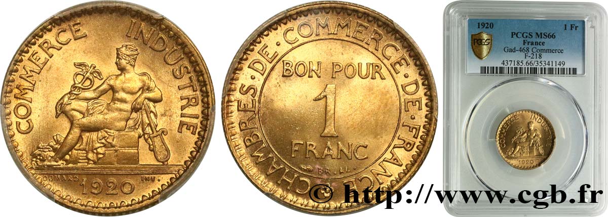 1 franc Chambres de Commerce 1920 Paris F.218/2 ST66 PCGS