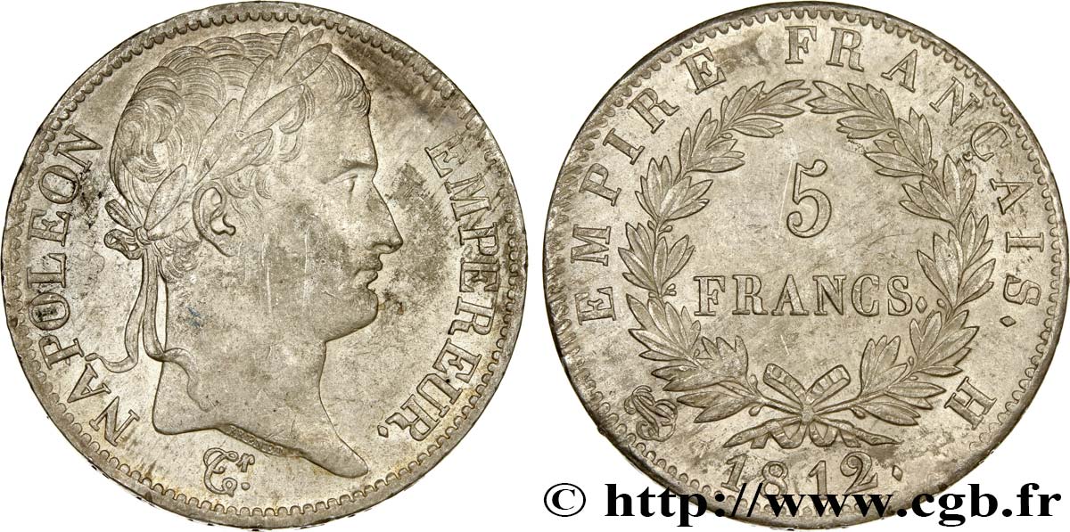 5 francs Napoléon Empereur, Empire français 1812 La Rochelle F.307/45 BB52 
