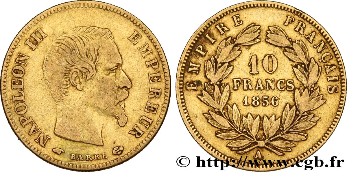 10 francs or Napoléon III, tête nue 1856 Paris F.506/3 TB35 