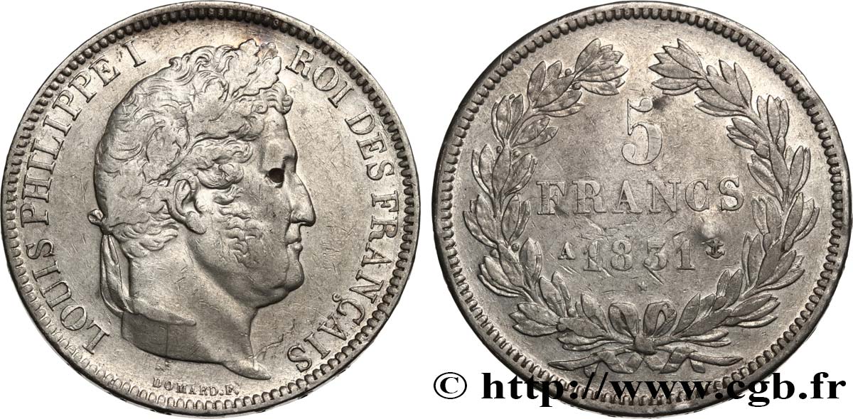 5 francs Ier type Domard, tranche en relief 1831 Paris F.320/1 MB 