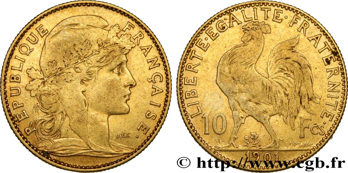 10 francs or Coq 1901 Paris F.509/5 SS45 