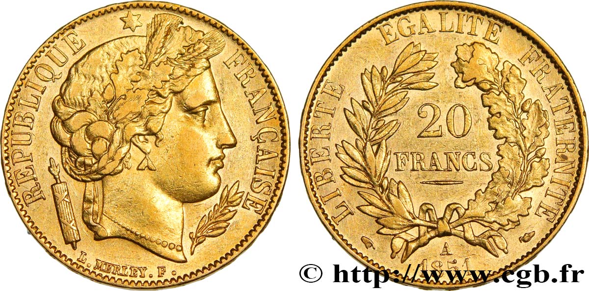 20 francs or Cérès 1851 Paris F.529/4 SUP55 