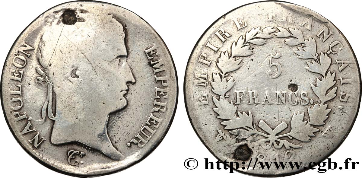 5 francs Napoléon Empereur, Empire français 1812 Lille F.307/57 G 