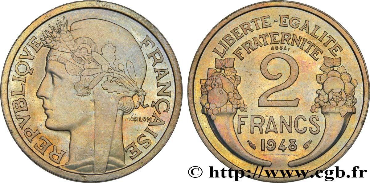 Essai de 2 francs Morlon, cupro-nickel, 9,5 g 1948 Paris GEM.118 2 FDC65 