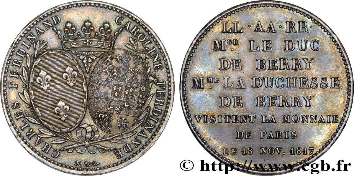 Monnaie de visite, module de 5 francs, pour le duc et la duchesse de Berry à la Monnaie de Paris 1817  VG.2500  fST 