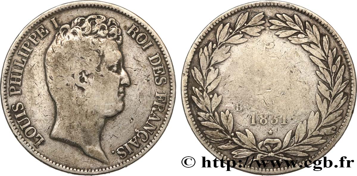 5 francs type Tiolier avec le I, tranche en creux 1831 Rouen F.315/15 B+ 