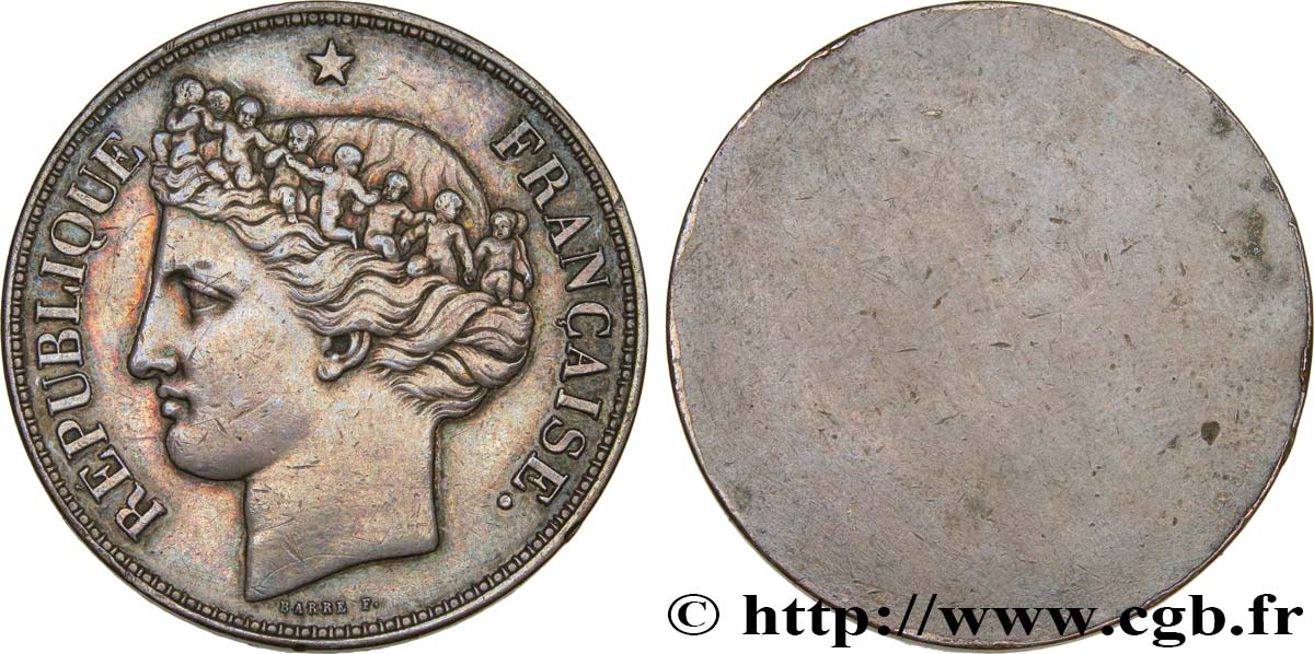 Concours de 5 francs, essai de Barre uniface en bronze-argenté 1848 Paris Maz.1267 b var. fVZ 