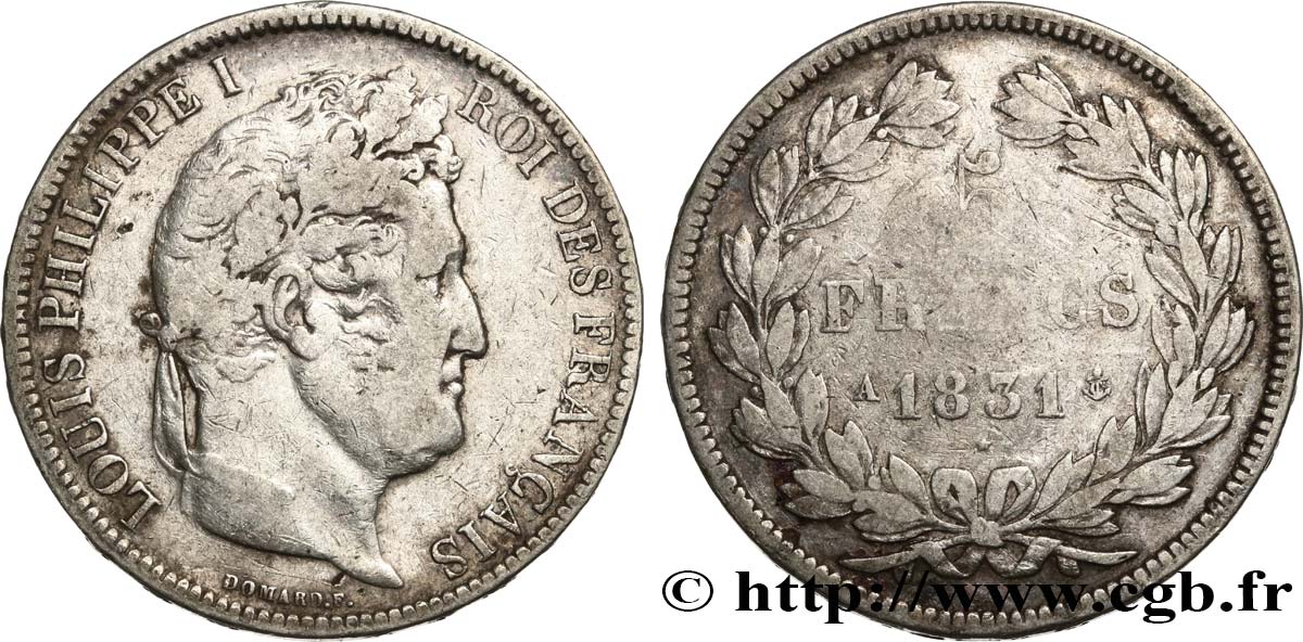 5 francs Ier type Domard, tranche en relief 1831 Paris F.320/1 VF 