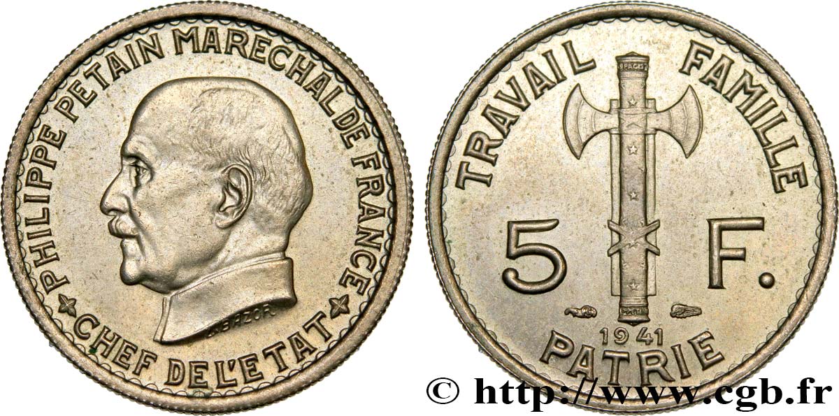5 francs Pétain 1941  F.338/2 SUP62 