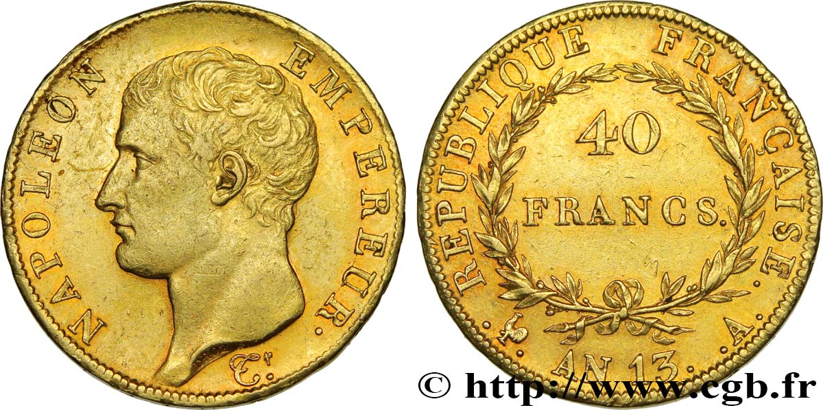 40 francs or Napoléon tête nue, Calendrier révolutionnaire 1805 Paris F.537/1 SUP55 