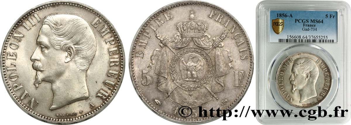 5 francs Napoléon III, tête nue 1856 Paris F.330/6 fST64 PCGS