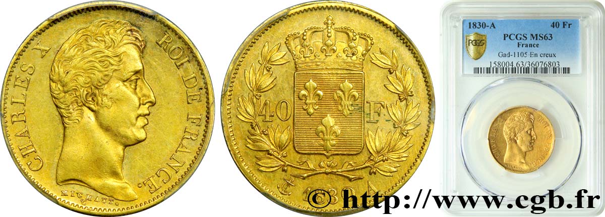 40 francs or Charles X, 2e type 1830 Paris F.544/5 fST63 PCGS