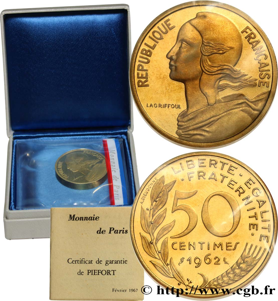 Piéfort Br-Al de 50 centimes Marianne, col à 4 plis 1962 Paris G.427 P FDC 