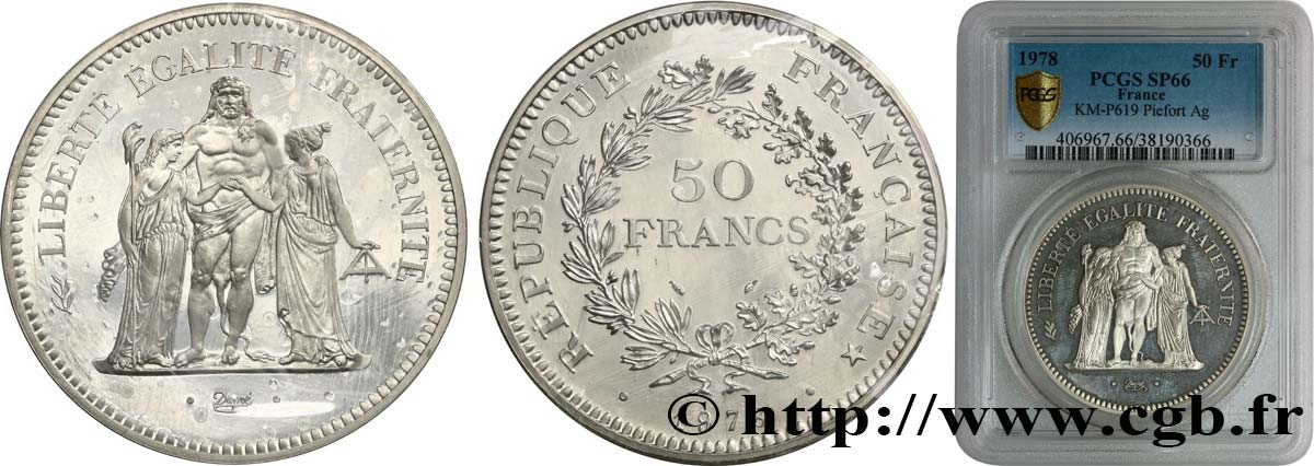 Piéfort argent de 50 francs Hercule 1978  GEM.223 P1 ST66 PCGS