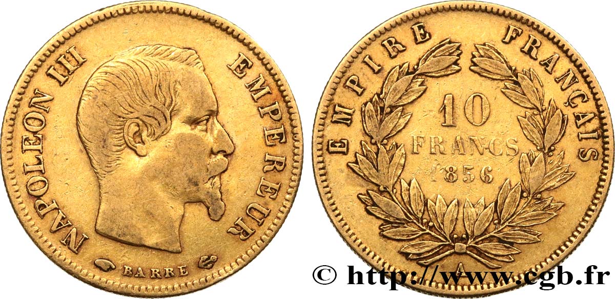 10 francs or Napoléon III, tête nue 1856 Paris F.506/3 VF35 