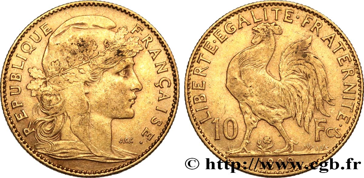 10 francs or Coq 1899 Paris F.509/1 MBC45 