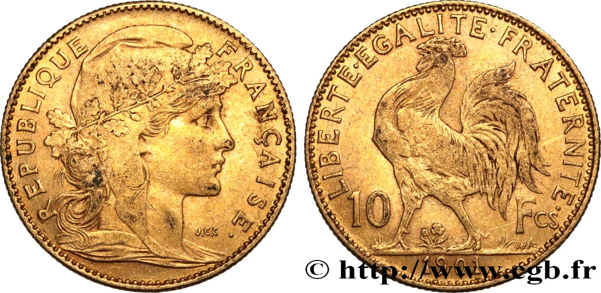 10 francs or Coq 1901 Paris F.509/5 BB45 