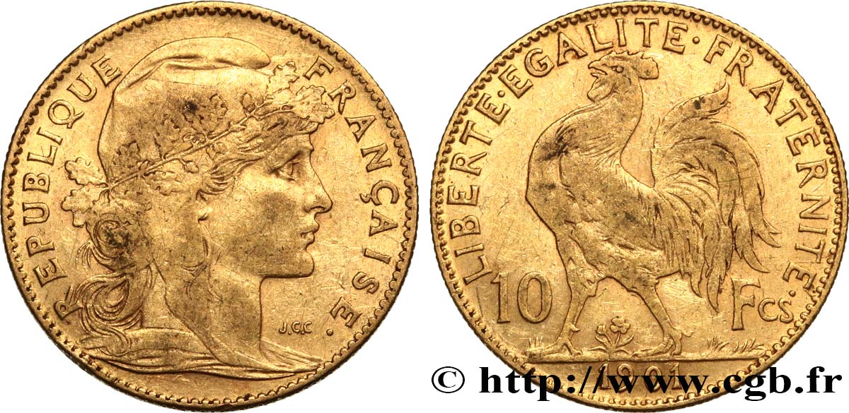 10 francs or Coq 1901 Paris F.509/5 TTB45 