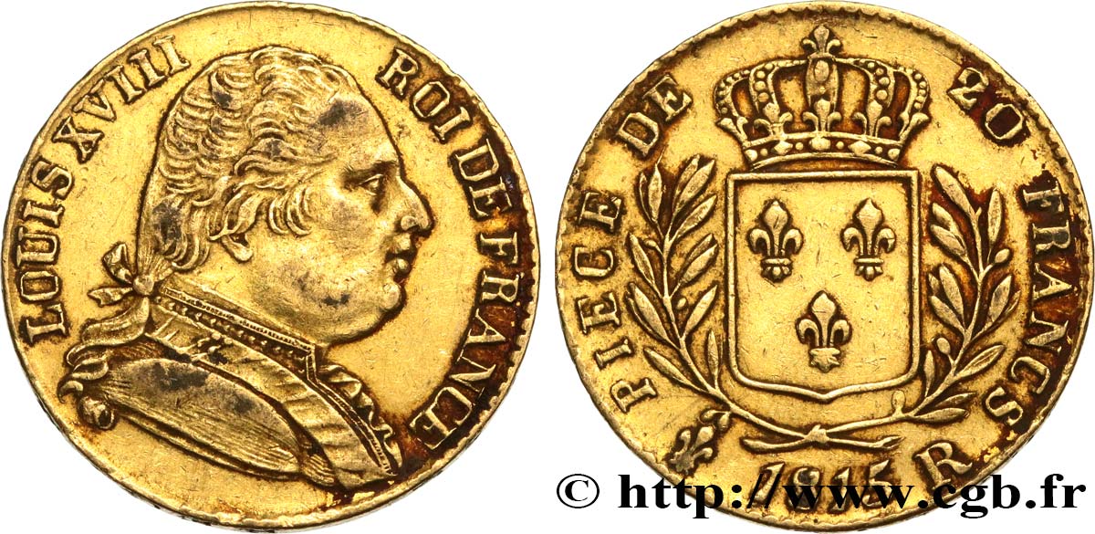 20 francs or Louis XVIII, buste habillé 1815 Londres F.518/1 TTB 