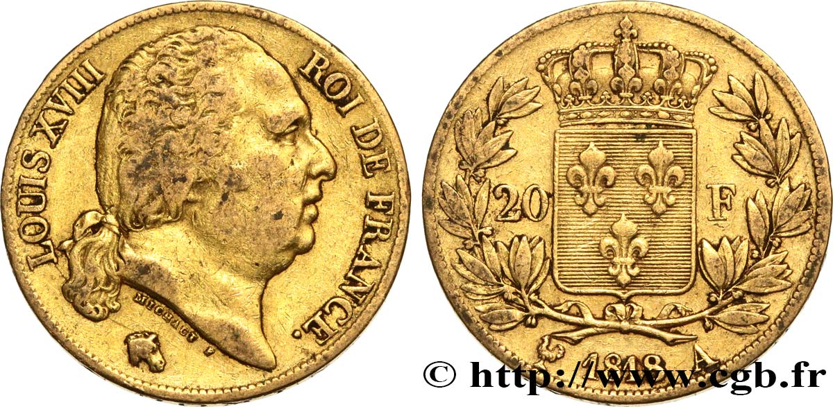 20 francs or Louis XVIII, tête nue 1818 Paris F.519/10 MBC40 