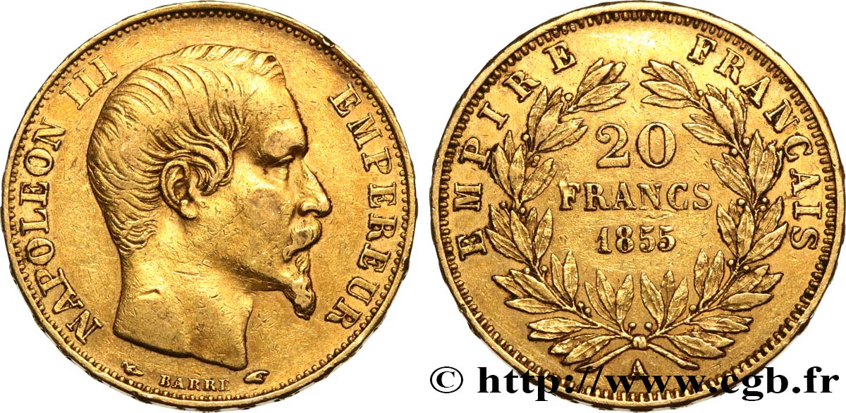 20 francs or Napoléon III, tête nue 1855 Paris F.531/3 MBC40 