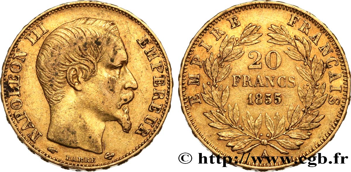 20 francs or Napoléon III, tête nue 1855 Paris F.531/4 BB45 