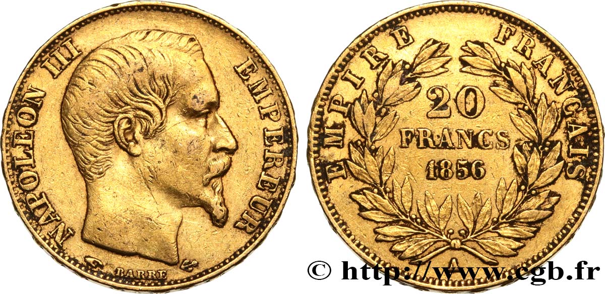 20 francs or Napoléon III, tête nue 1856 Paris F.531/9 fSS 