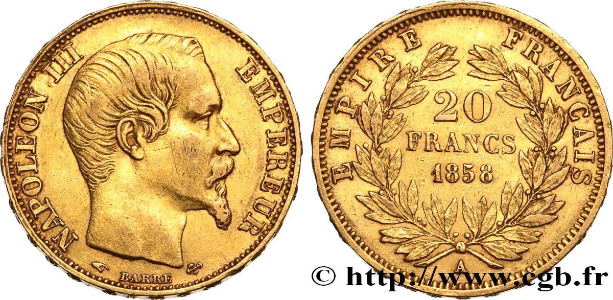 20 francs or Napoléon III, tête nue 1858 Paris F.531/13 MBC45 