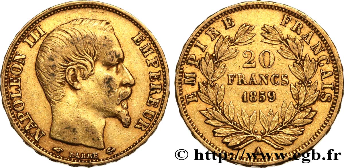 20 francs or Napoléon III, tête nue 1859 Paris F.531/15 BB45 