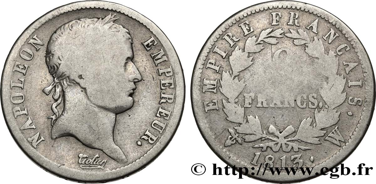 2 francs Napoléon Ier tête laurée, Empire français 1813 Lille F.255/66 TB15 