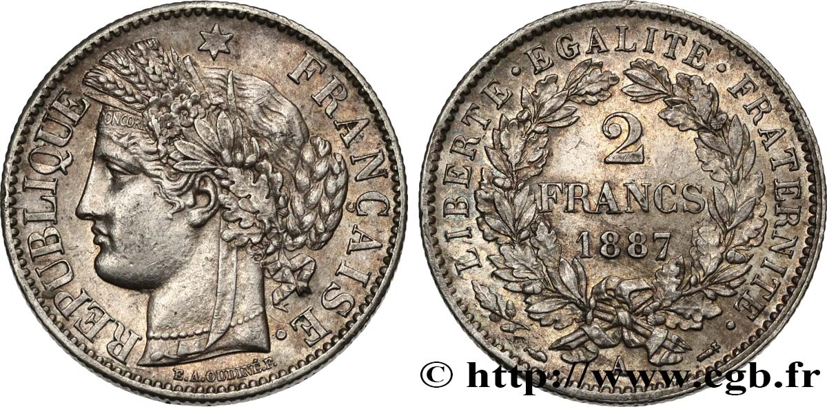 2 francs Cérès, avec légende 1887 Paris F.265/13 VZ58 