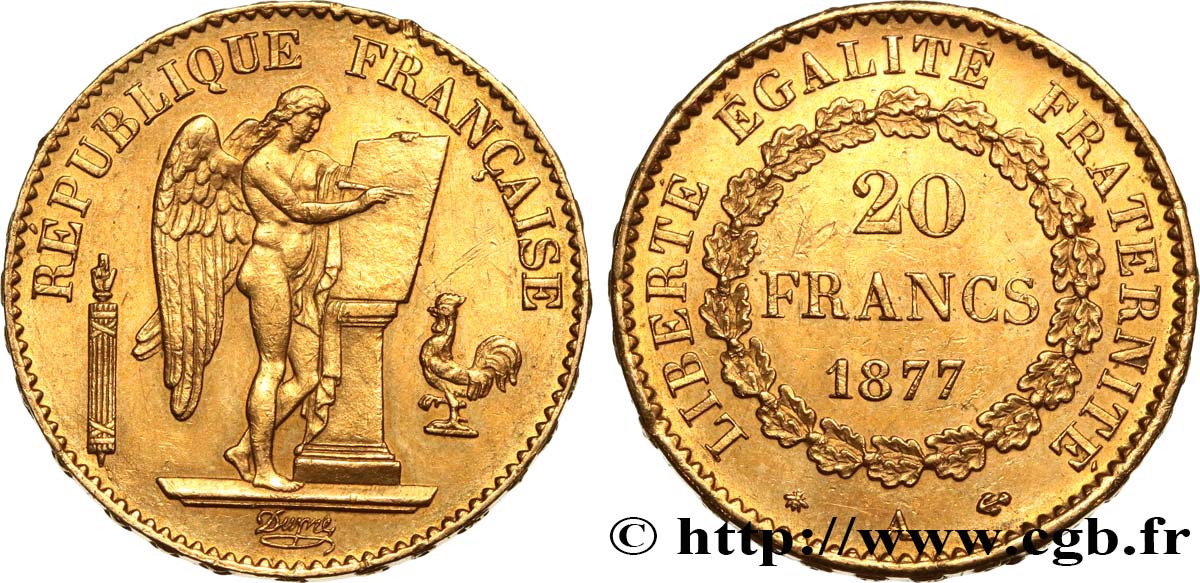 20 francs or Génie, Troisième République 1877 Paris F.533/5 SPL55 
