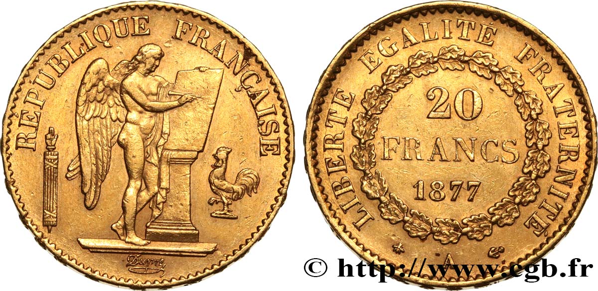 20 francs or Génie, IIIe République 1877 Paris F.533/5 MBC+ 