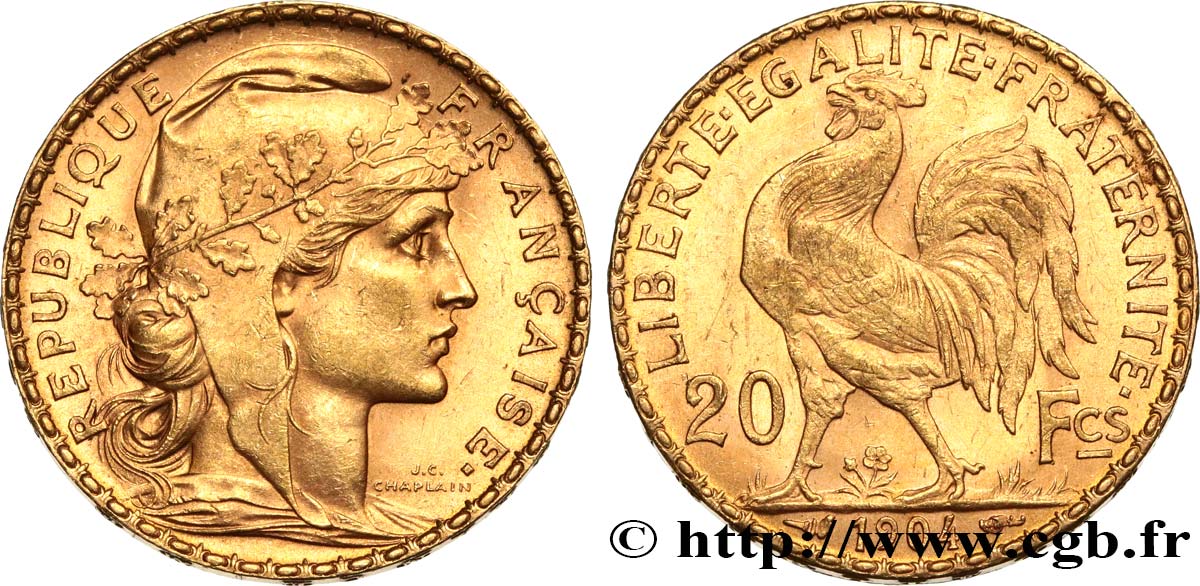20 francs or Coq, Dieu protège la France 1904 Paris F.534/9 SUP 