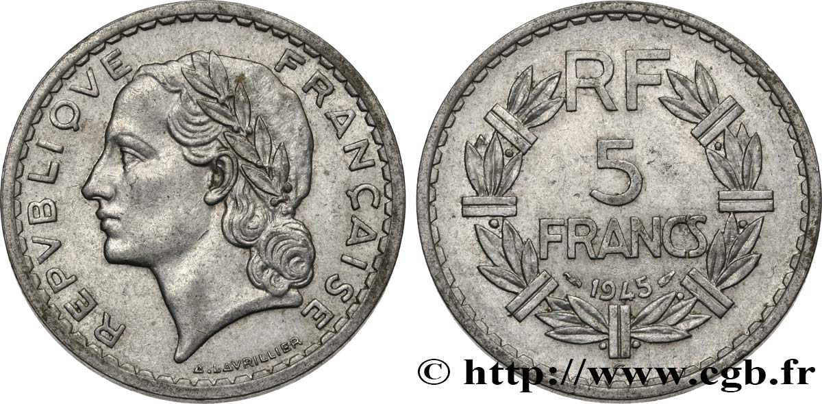 5 francs Lavrillier, aluminium 1945 Castelsarrasin F.339/5 SS48 