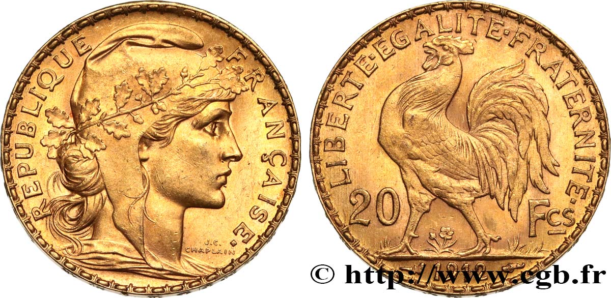 20 francs or Coq, Liberté Égalité Fraternité 1912 Paris F.535/6 VZ+ 
