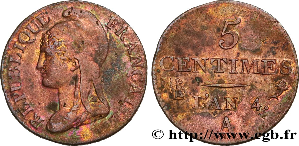 5 centimes Dupré, petit module 1796 Paris F.113/1 XF 
