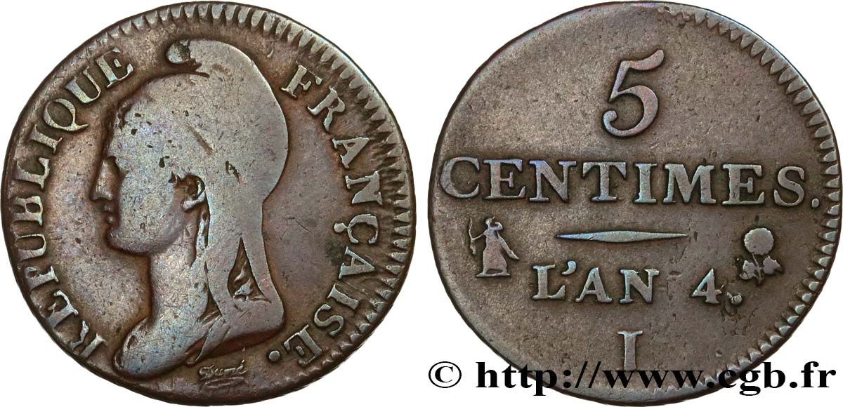 5 centimes Dupré, petit module 1796 Limoges F.113/2 TB25 