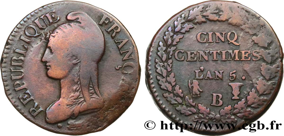 Cinq centimes Dupré, grand module 1797 Rouen F.115/15 BC35 