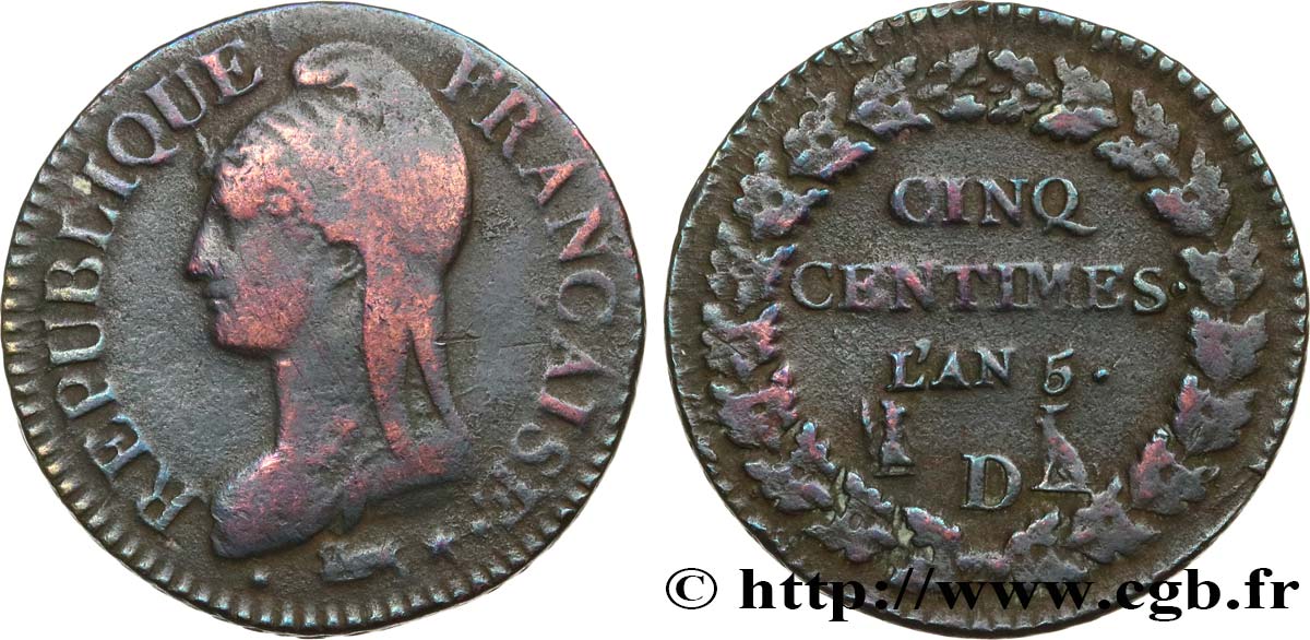 Cinq centimes Dupré, grand module 1797 Lyon F.115/22 S 